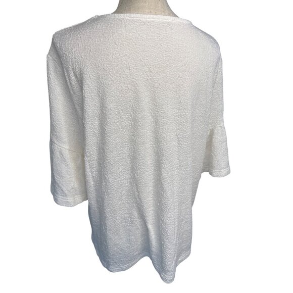 Womens White Textured Knit Top With 3/4 Bell Sleeves XL - Picture 4 of 7